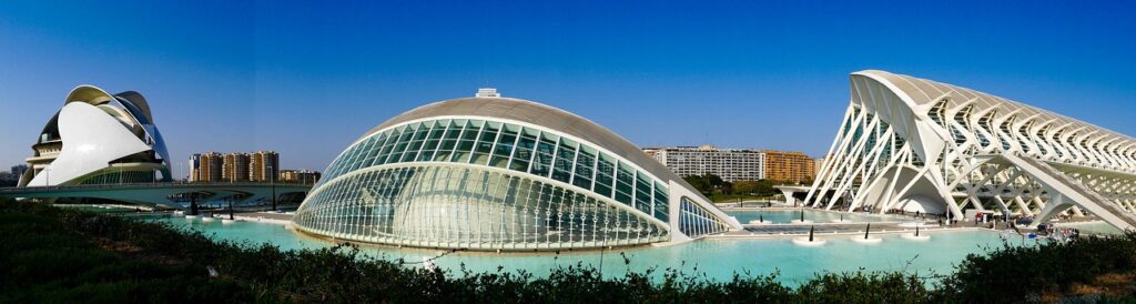 Vista aerea della Ciudad de las Artes y las Ciencias con il parco