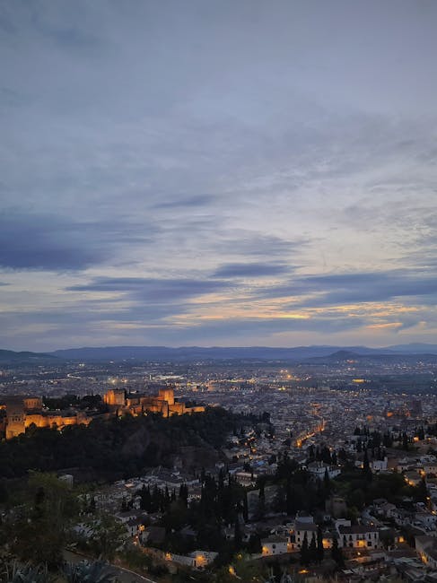 Granada skyline with the Alhambra at dusk