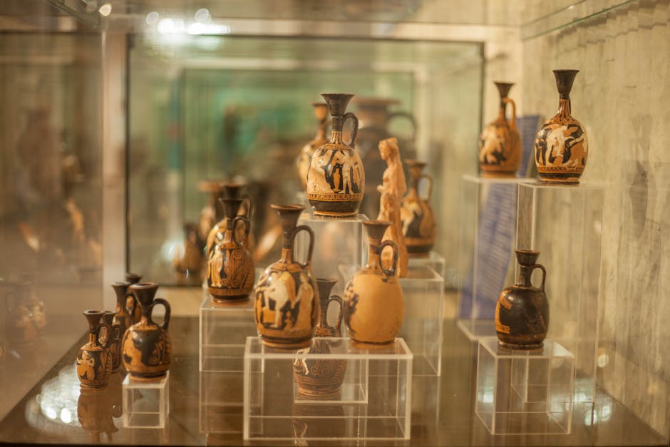 Archaeology museum interior with Islamic pottery display