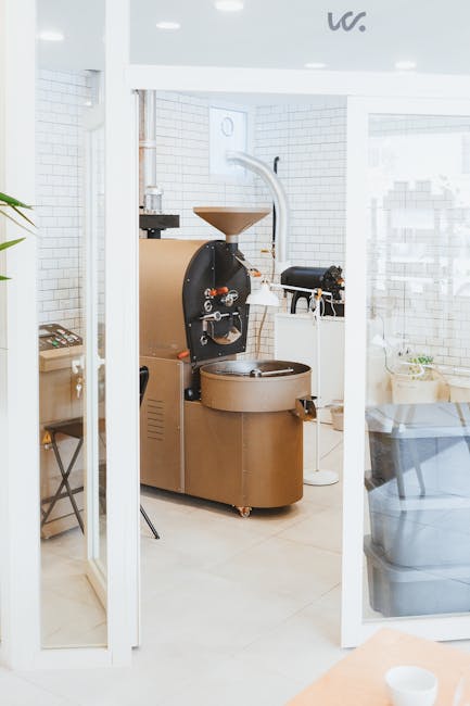 coffee roasting and beans in a small roastery café
