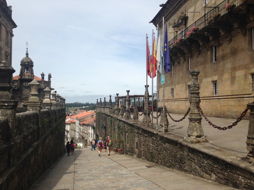 Historic stone street Rúa do Vilar with cathedral views
