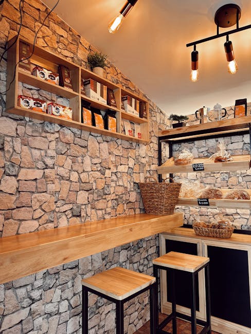 organic grocery café with wooden shelves