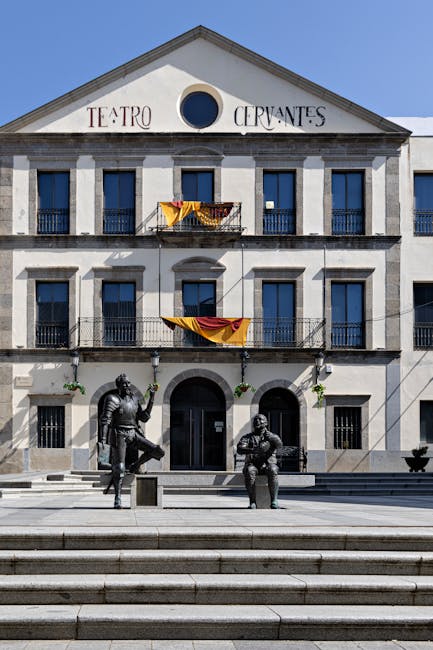 Praza de Cervantes with cafés in the morning light