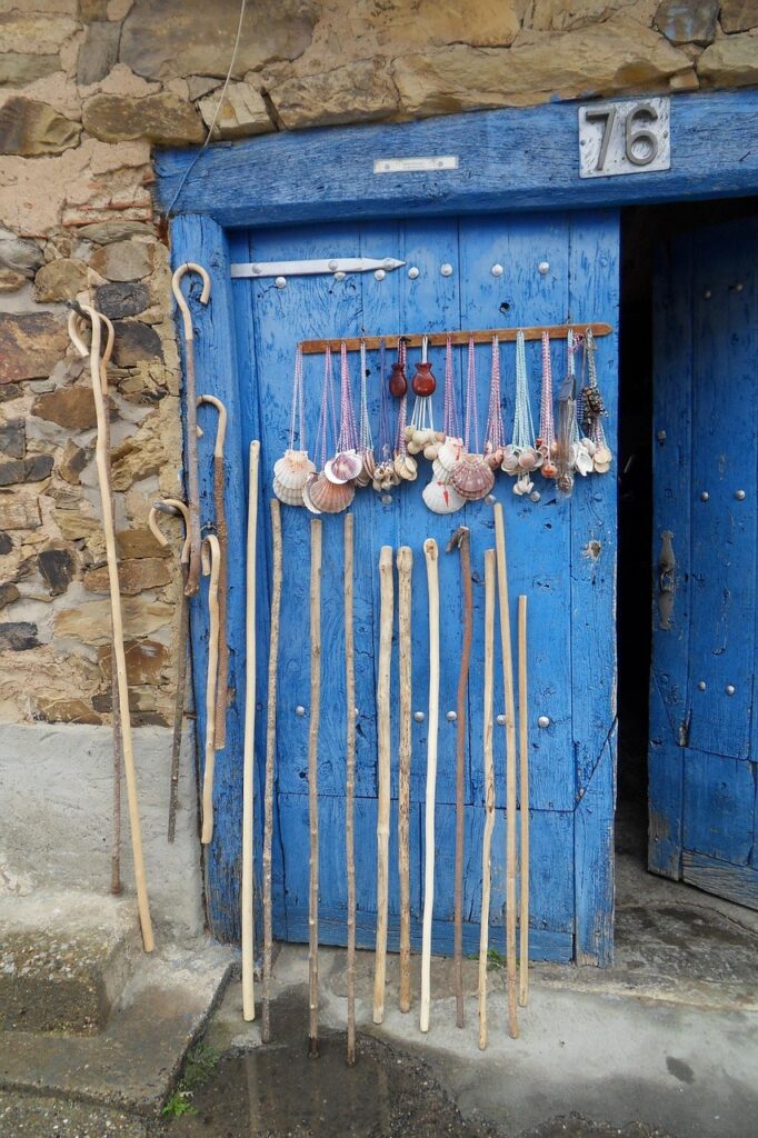 Exhibition of pilgrims’ walking sticks and maps at the pilgrim museum