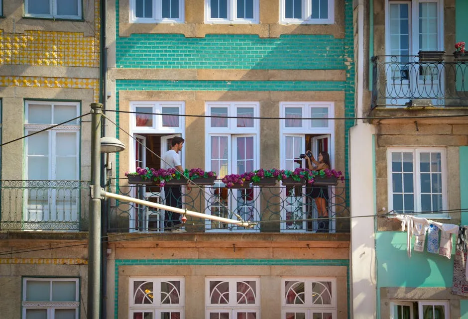 Historic tiled façade on Rua das Flores street in Porto