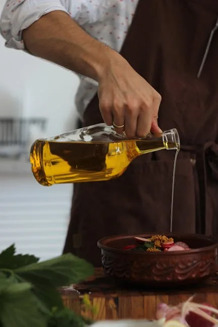 Local artisan bottling olive oil at a market counter in Porto