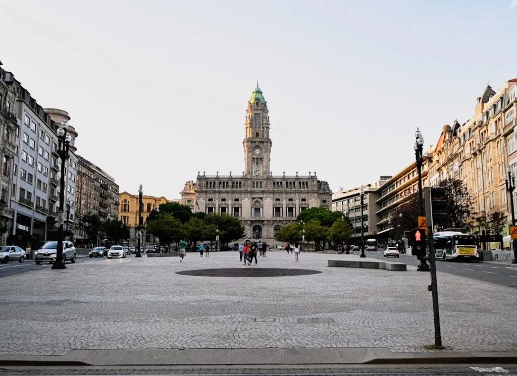 Porto city hall building at Praça da Liberdade with open square