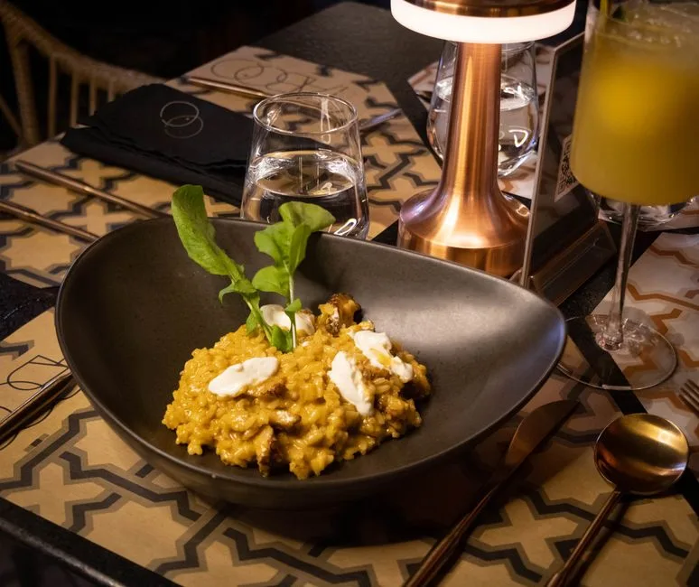 Roasted squash risotto at a vegetarian restaurant in Porto