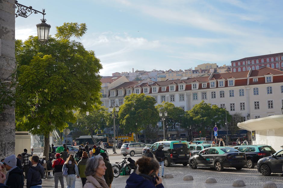 Crowded taxi stand outside Sintra train station