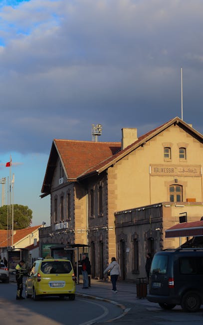 Coimbra treinstation en taxistandplaats overdag