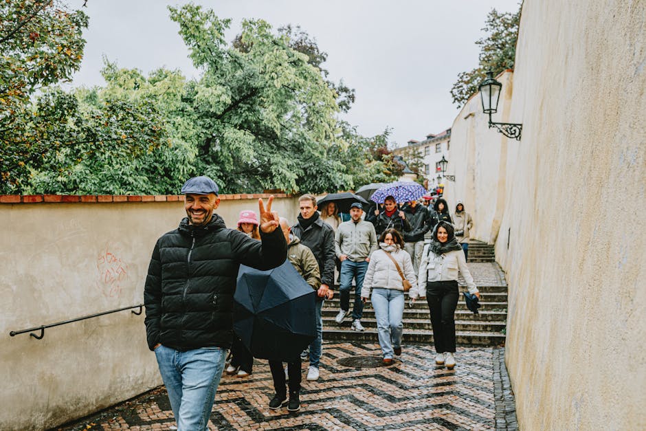 Group on a guided walking tour through Coimbra's historic streets