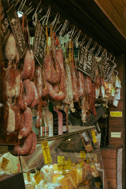 Market stall with cheeses and cured meats in Coimbra