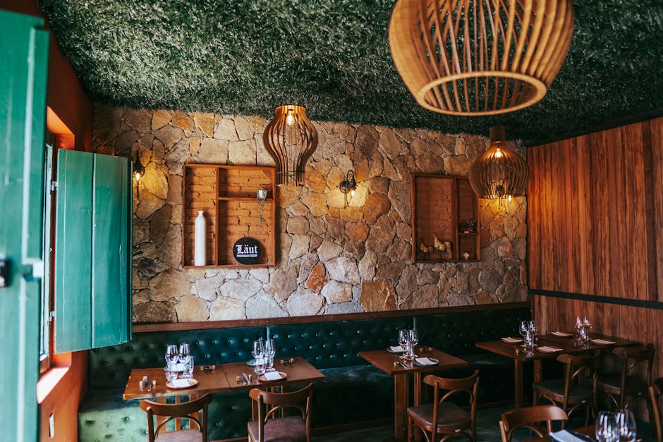 Interior of a Portuguese restaurant with wooden tables in Coimbra