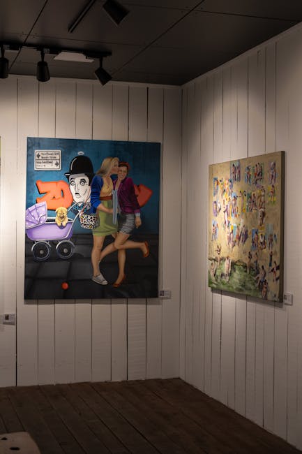 Contemporary art gallery white wall paintings