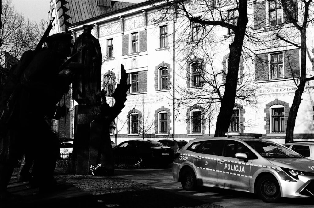 Krakow police station front desk at night