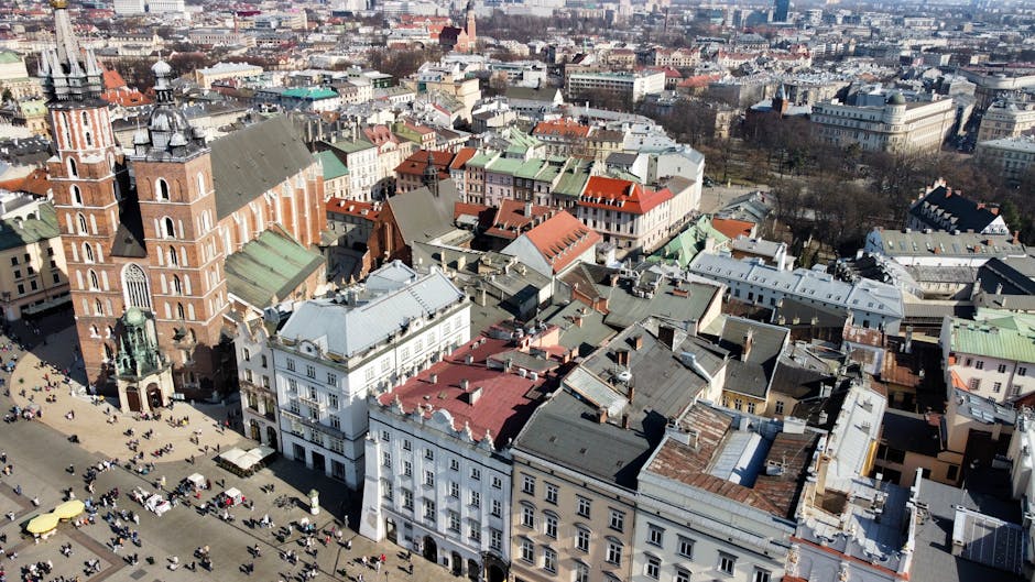 Aerial view of Kraków's Main Market Square in the Old Town