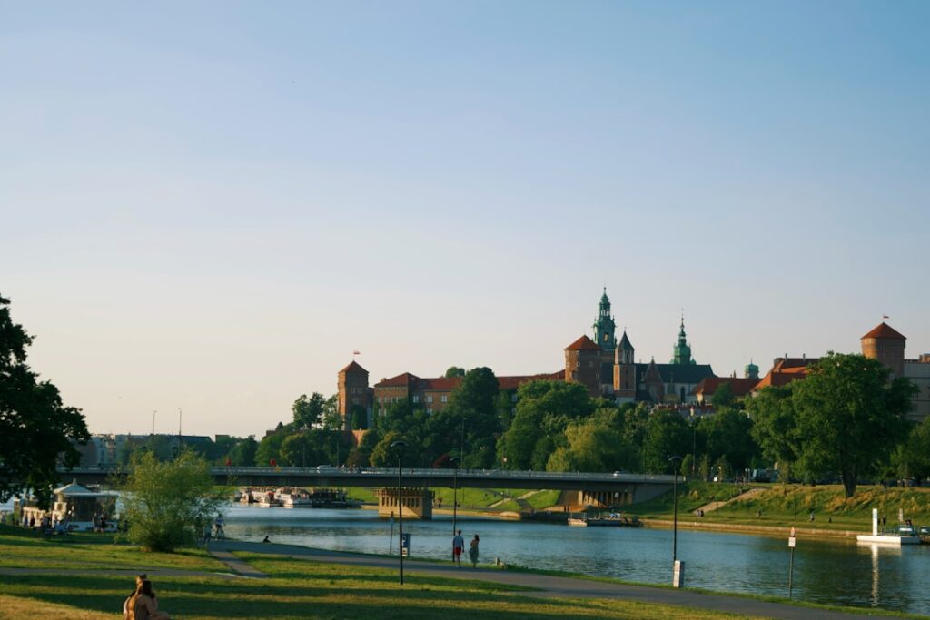 Wawel Castle river view at sunset