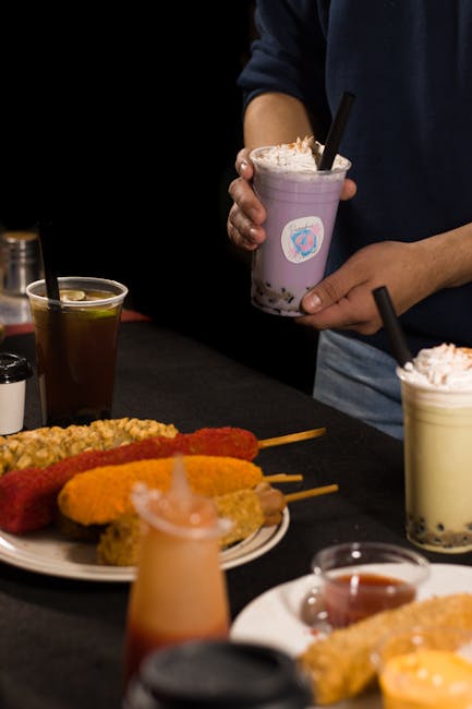 Bubble tea and Asian street food small plates at a cozy Warsaw cafe