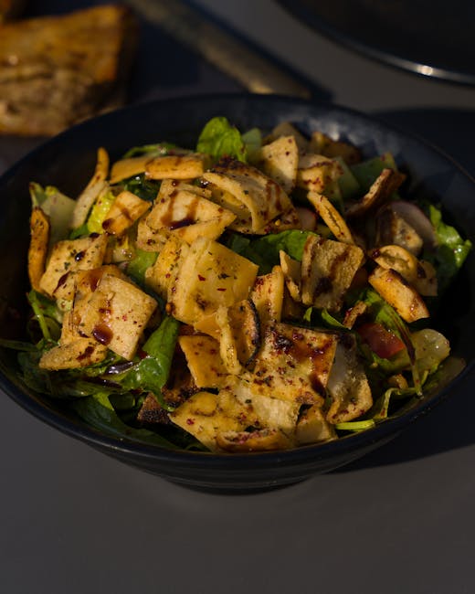 Fresh Middle Eastern vegan bowl with pita and salad
