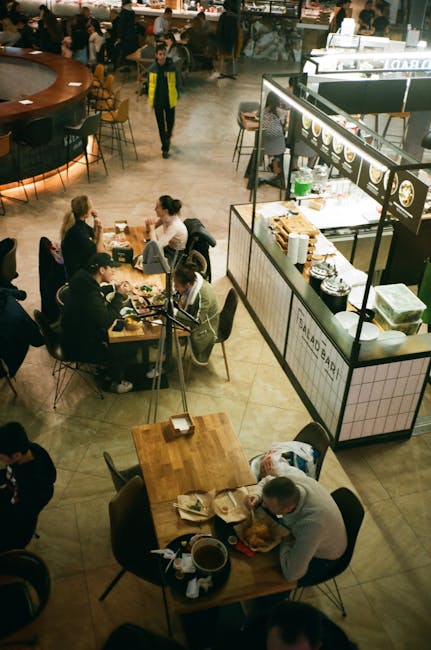 Communal tables in Hala Gwardii food hall