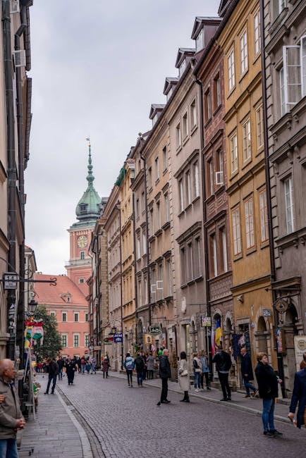 Cobblestone street in Warsaw Old Town near the Royal Castle