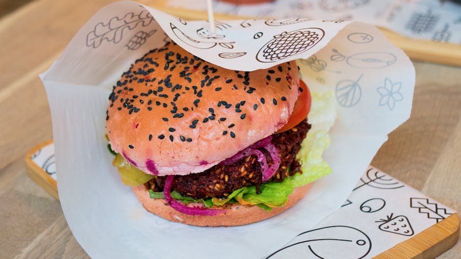 Vegan burger from a downtown Warsaw street food stand