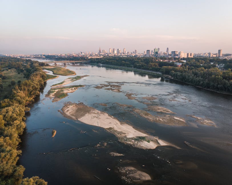 Wide view of the Vistula riverbank near Wawer, Warsaw