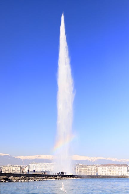 fontanna Jet d'Eau o zachodzie