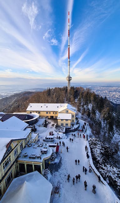 Uetliberg viewpoint city panorama at sunset