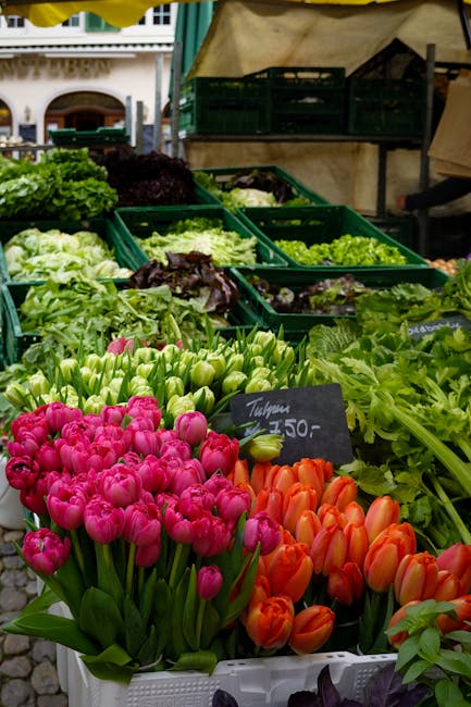 Fresh vegetable stalls at Marktplatz farmers market in Lucerne