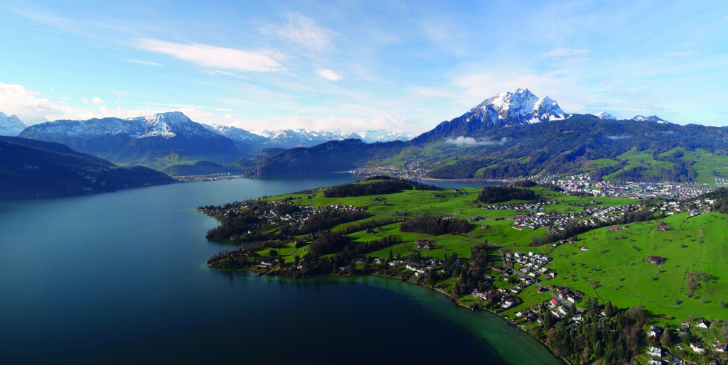 Panoramic view of Lake Lucerne with mountains