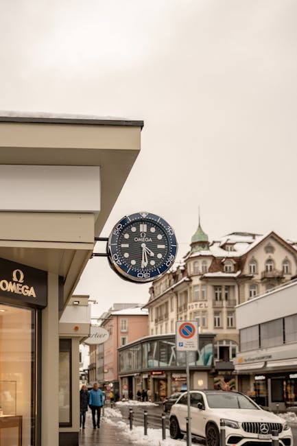 Swiss watch shop display on Lucerne shopping street