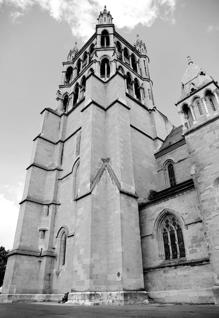 Lausanne Cathedral exterior, daytime view from Place de la Cathédrale